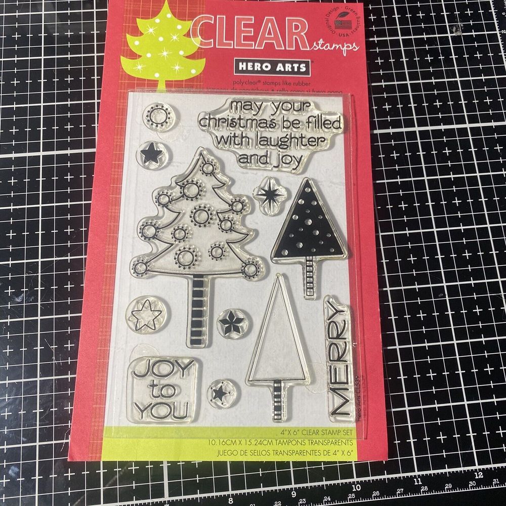 Hero Arts Holiday Clear Stamp Set 4x6 Trees Laughter‎ and Joy CL539 Made In USA